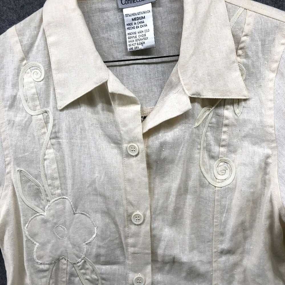 Vintage Linen Blend Shirt Womens M Beige Button D… - image 7