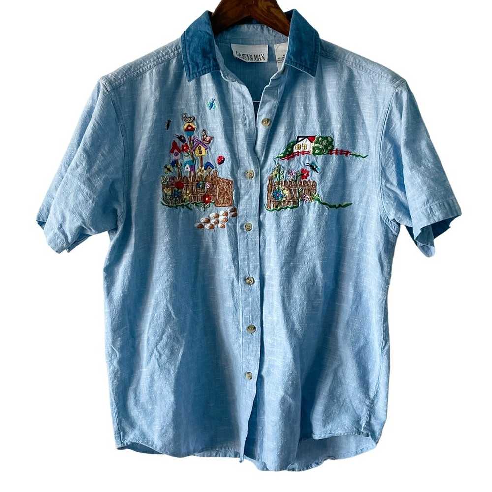 Vintage 90s mom embroidered chambray denim button… - image 10