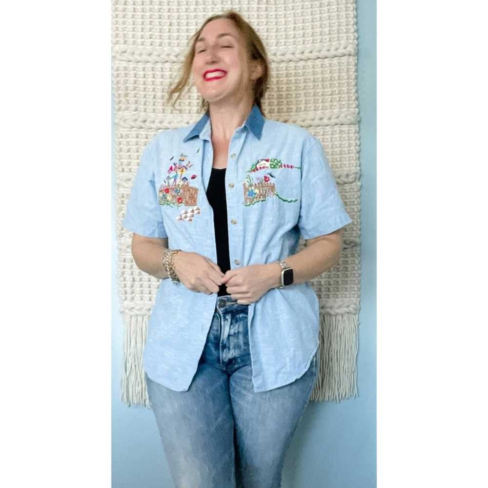 Vintage 90s mom embroidered chambray denim button… - image 9