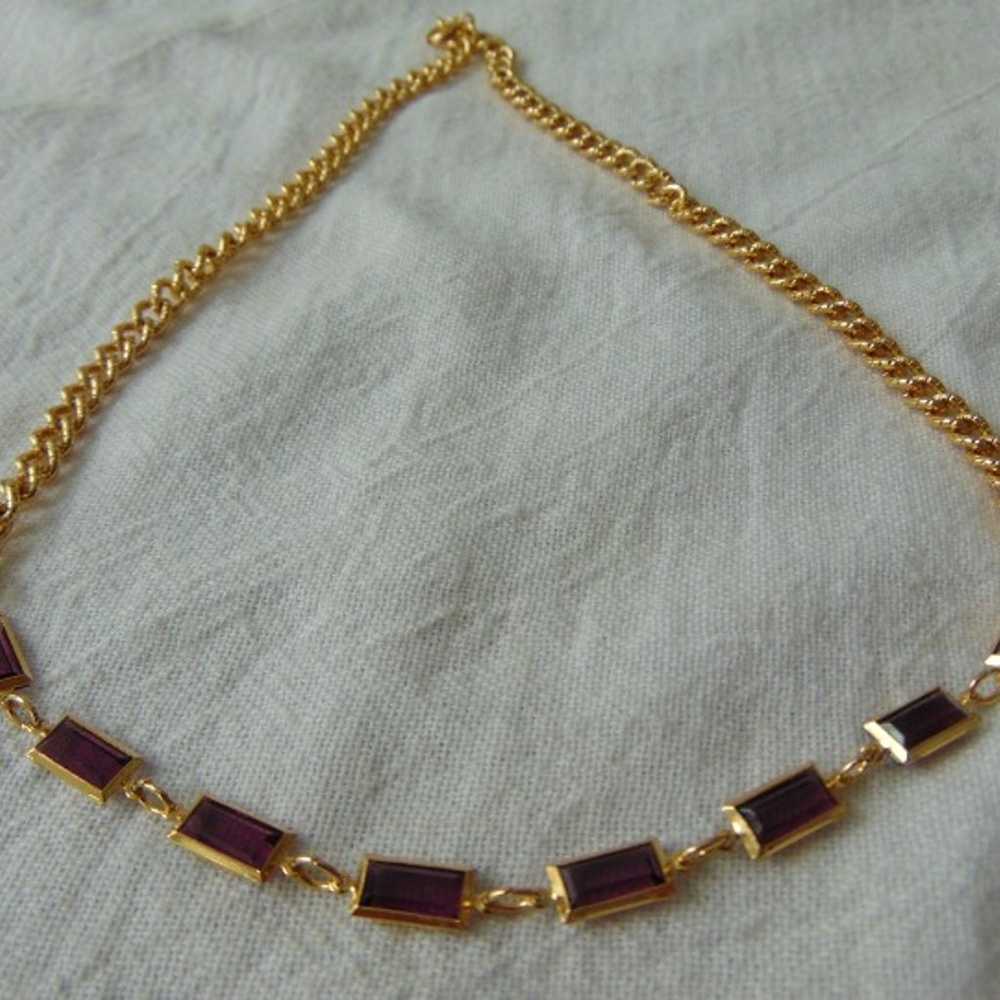 vintage purple crystal baguettes necklace - image 1