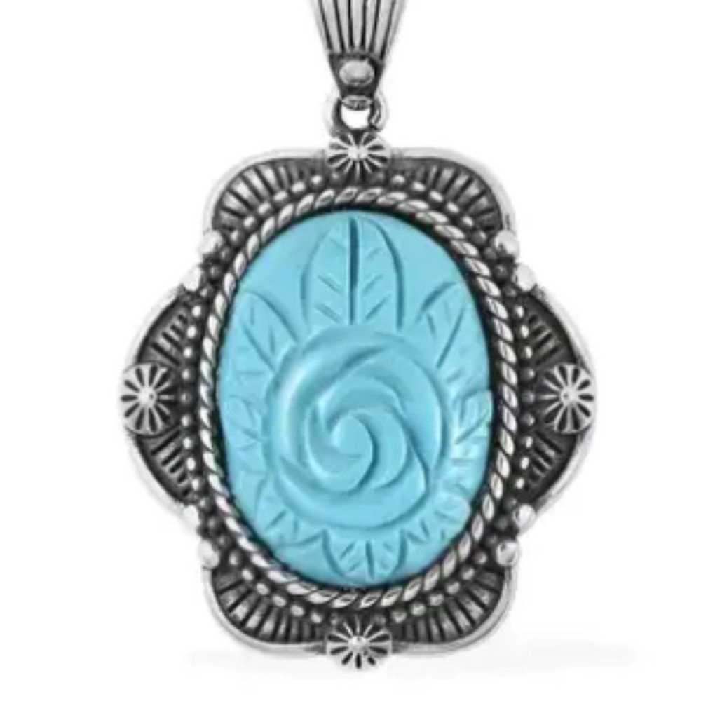 Blue Howlite Carved Rose Pendant Necklace 20 In S… - image 2
