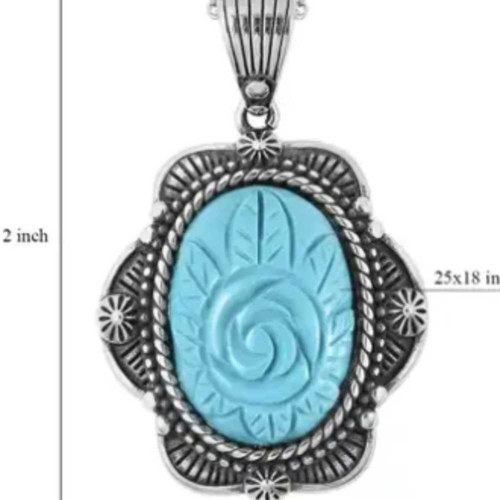 Blue Howlite Carved Rose Pendant Necklace 20 In S… - image 3
