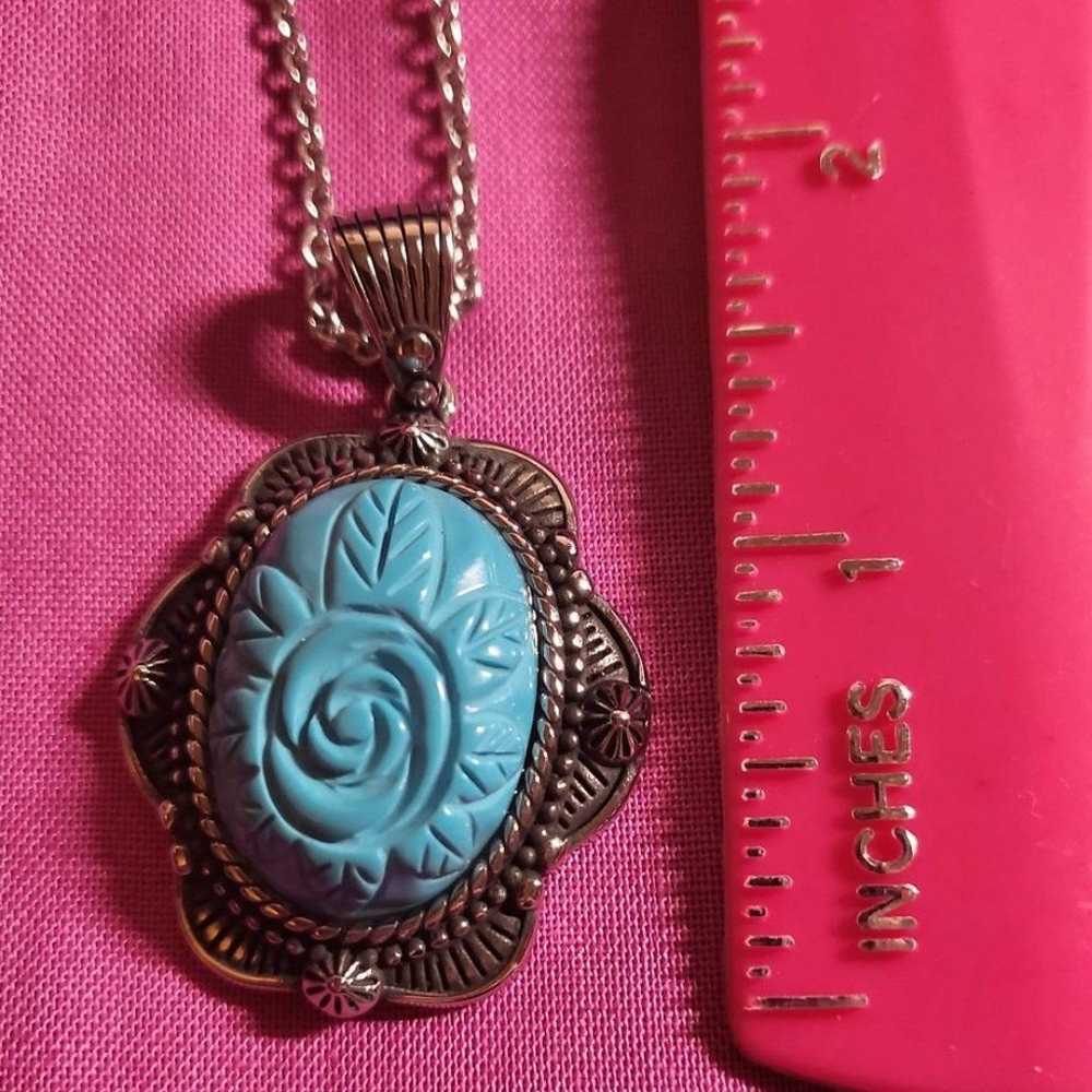 Blue Howlite Carved Rose Pendant Necklace 20 In S… - image 5