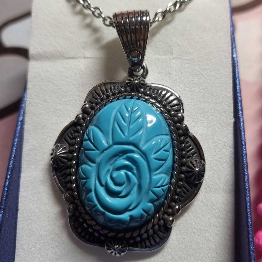 Blue Howlite Carved Rose Pendant Necklace 20 In S… - image 6