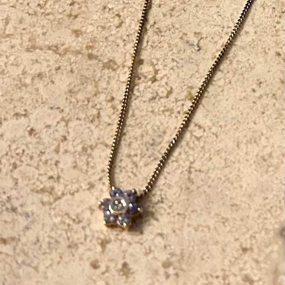 14k gold tanzanite and diamond flower pendant - image 8