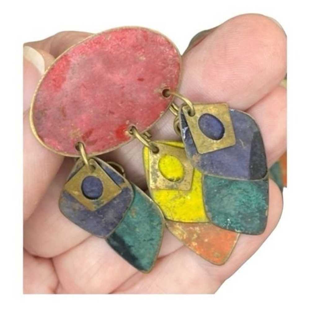 Vintage 90s Earrings Red Blue Green Yellow Gold P… - image 2
