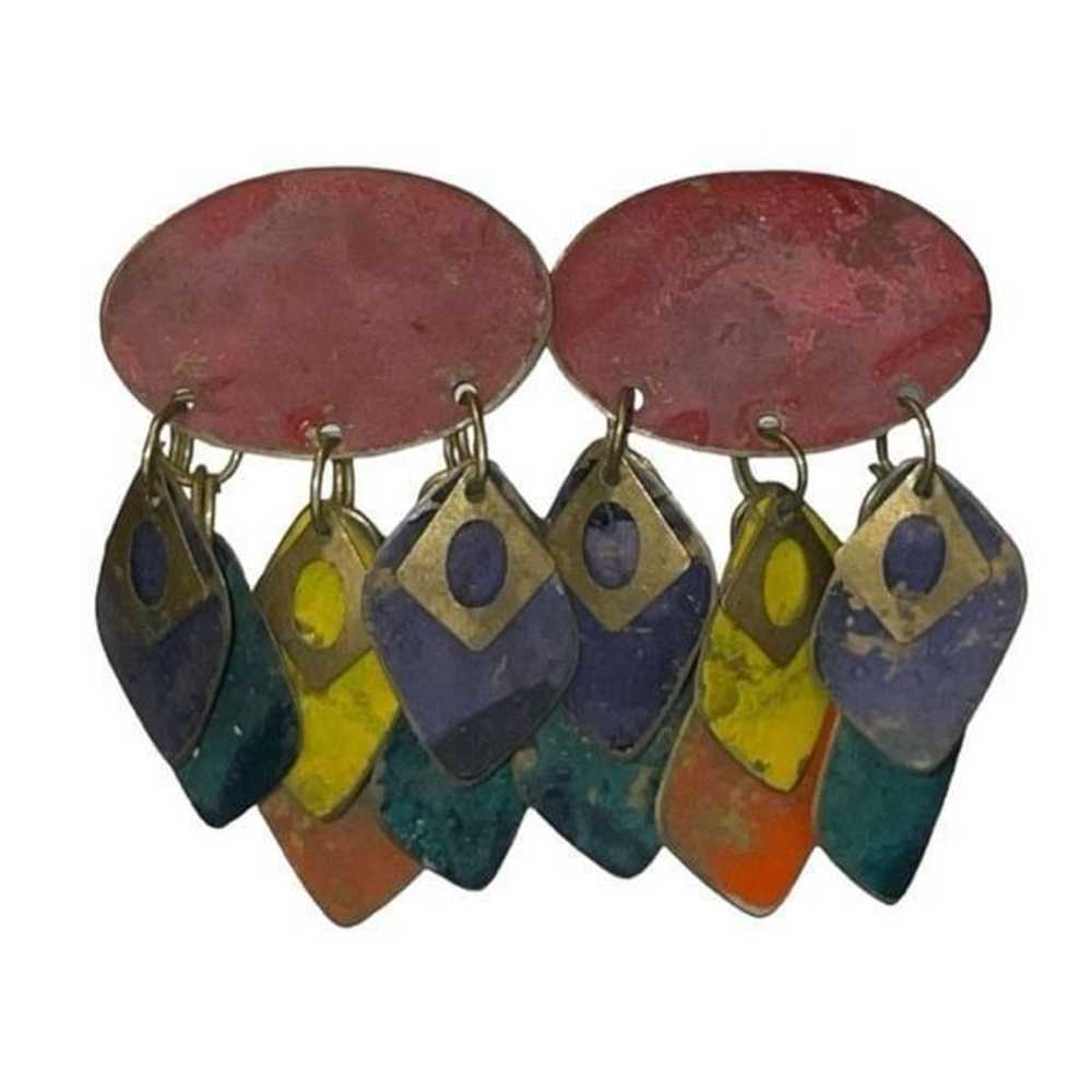 Vintage 90s Earrings Red Blue Green Yellow Gold P… - image 4