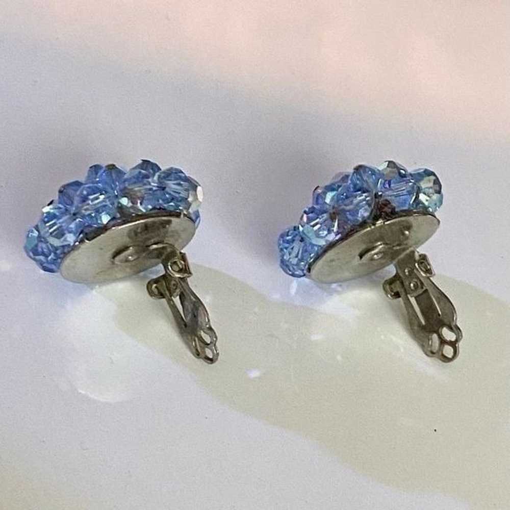 Vintage AB Crystal Blue Aurora Borealis Clip On R… - image 4