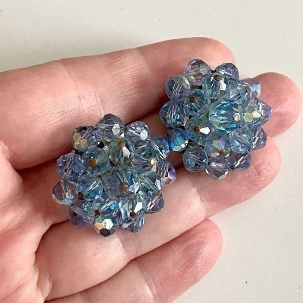 Vintage AB Crystal Blue Aurora Borealis Clip On R… - image 6