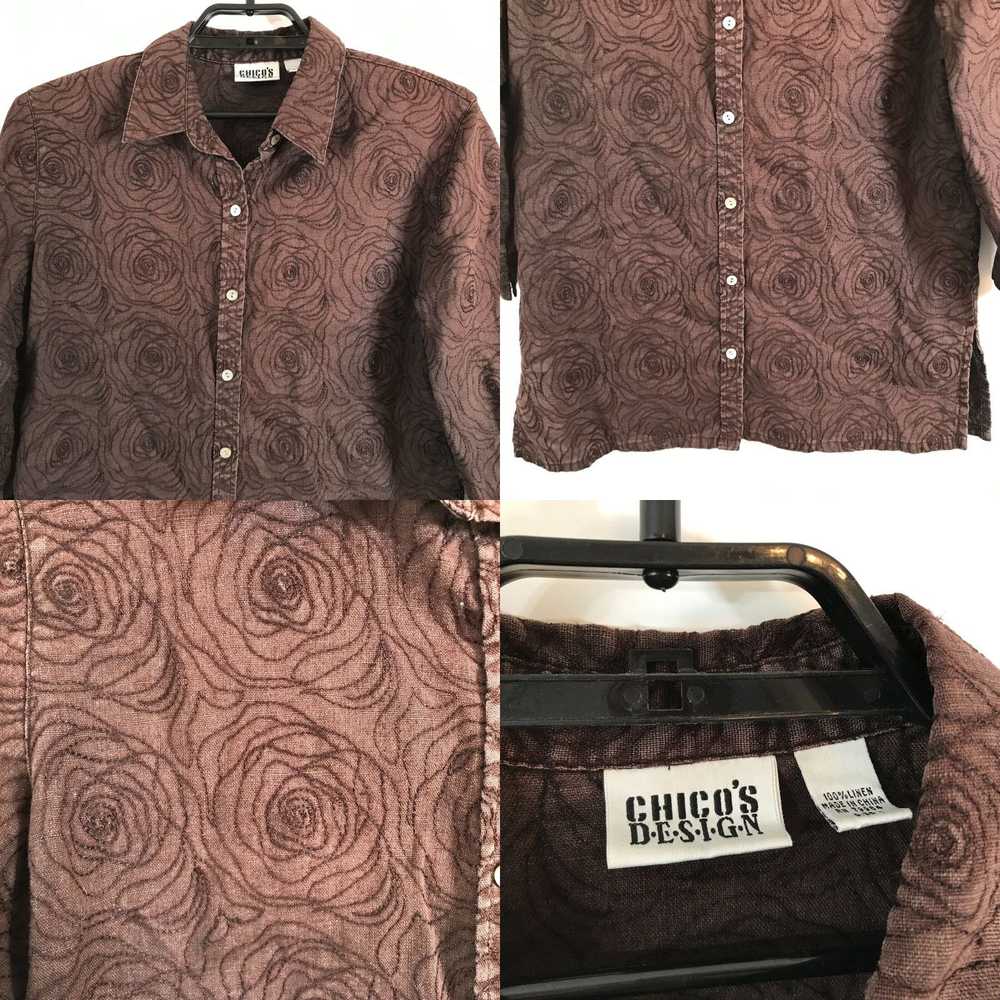 Vintage Chico's Design Blouse Size 1 Linen Brown … - image 4