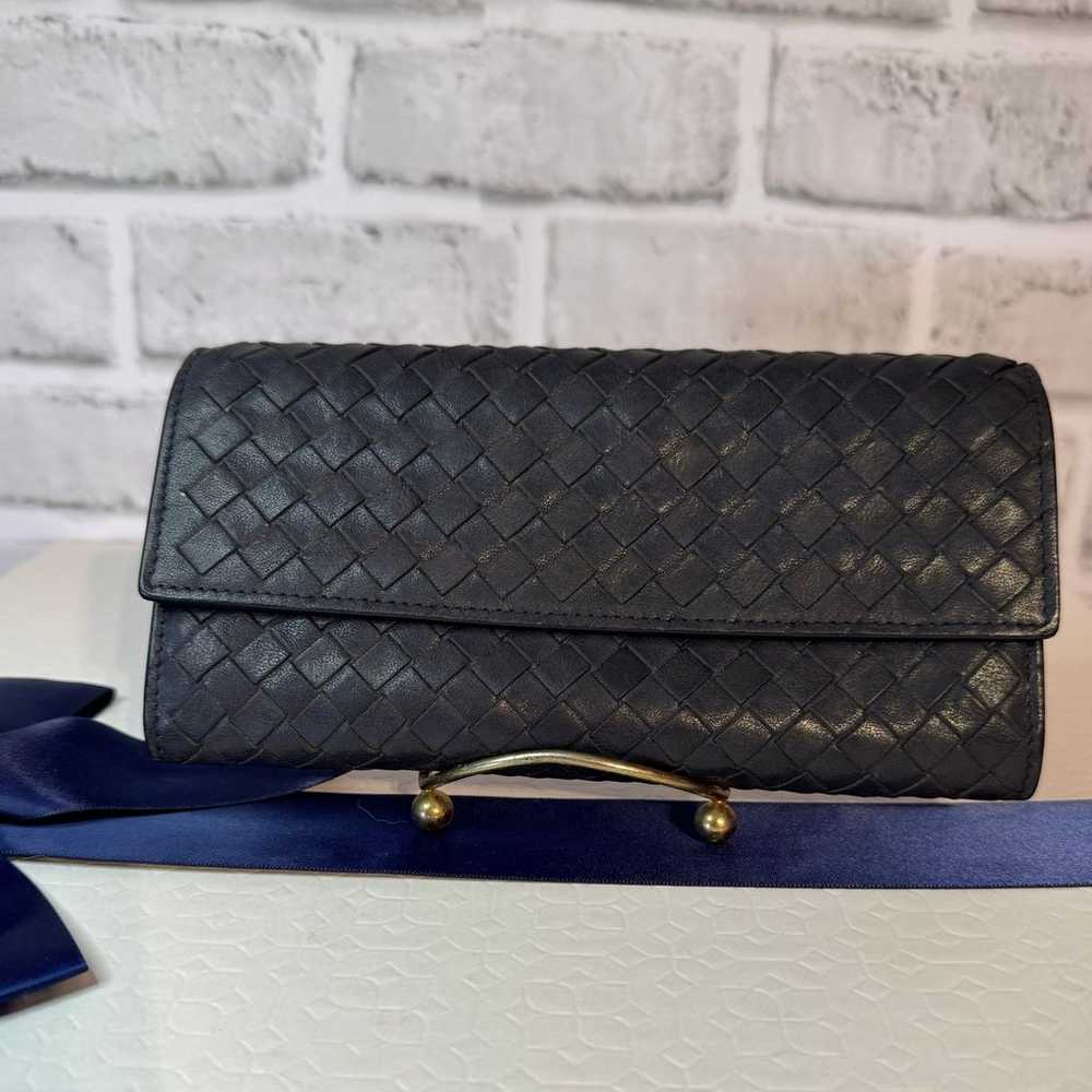 Bottega Veneta Dark Blue Intrecciato Leather Cont… - image 2