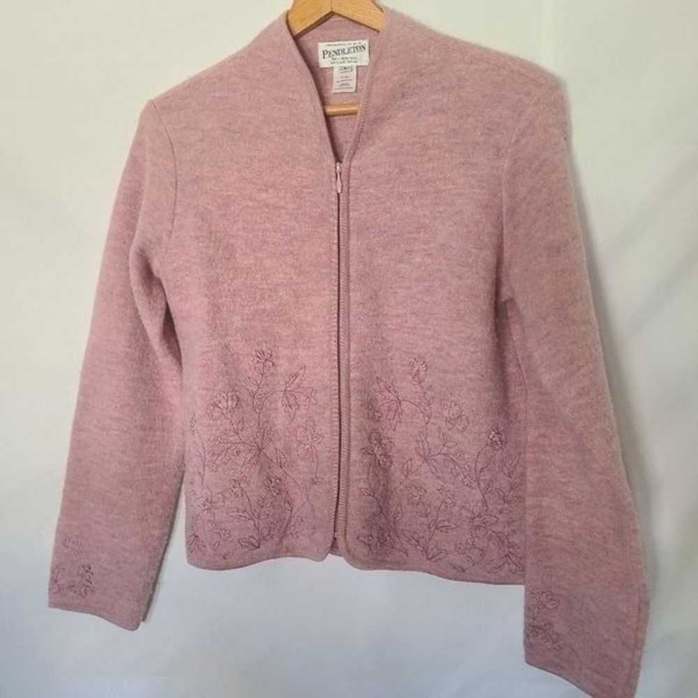 Pendleton Vintage Wool Dusty Pink Embroidered Zip… - image 1
