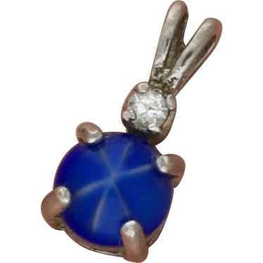 Sterling Silver Faux Blue Star Sapphire & Cz Pend… - image 1