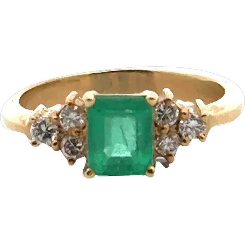 Emerald Diamond 18 Karat Yellow Gold Estate Ring - image 1