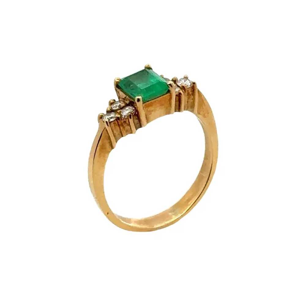 Emerald Diamond 18 Karat Yellow Gold Estate Ring - image 6