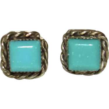 VTG Navajo Turquoise Sterling Silver Square Turqu… - image 1