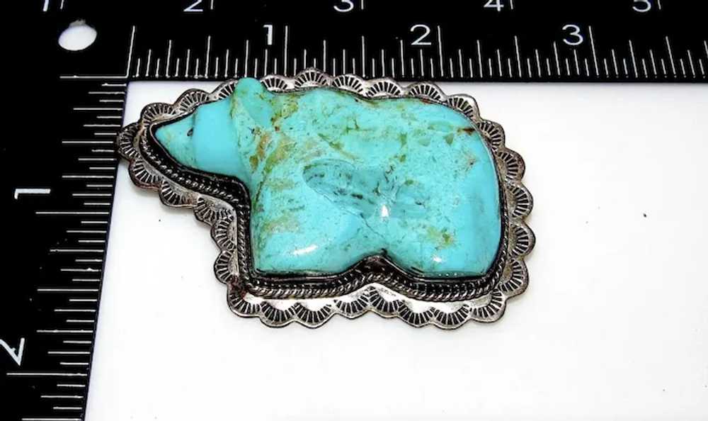 Old Pawn Navajo Carved Turquoise Bear Pin Brooch … - image 4