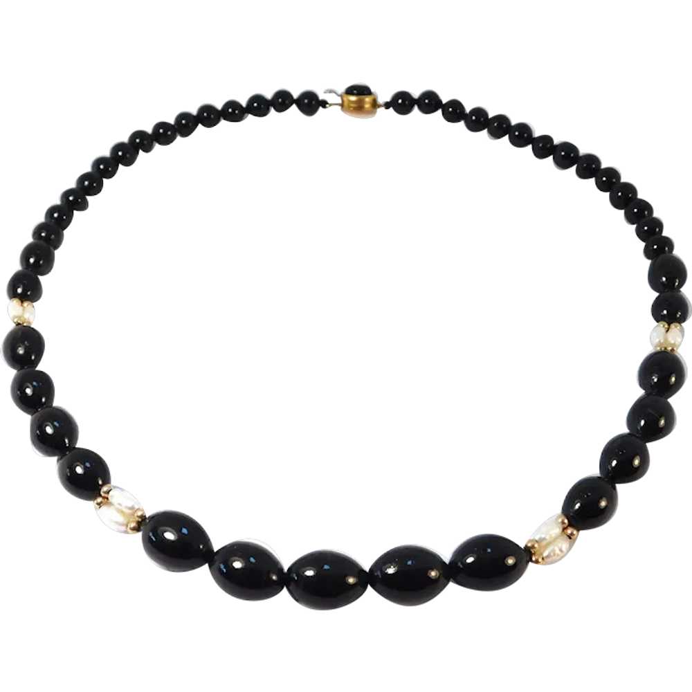 Elegant Black Coral Necklace With Freshwater Pear… - image 1