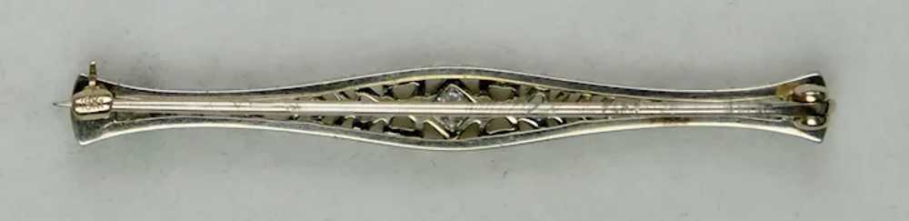 Art Deco 18K White Gold Filigree Diamond Bar Pin - image 4