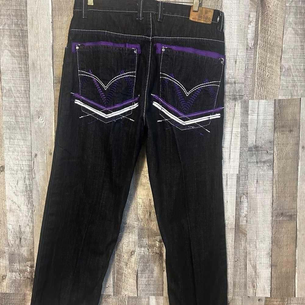 Vintage Y2K Baggy Denim Jeans Purple Crazy Embroi… - image 1