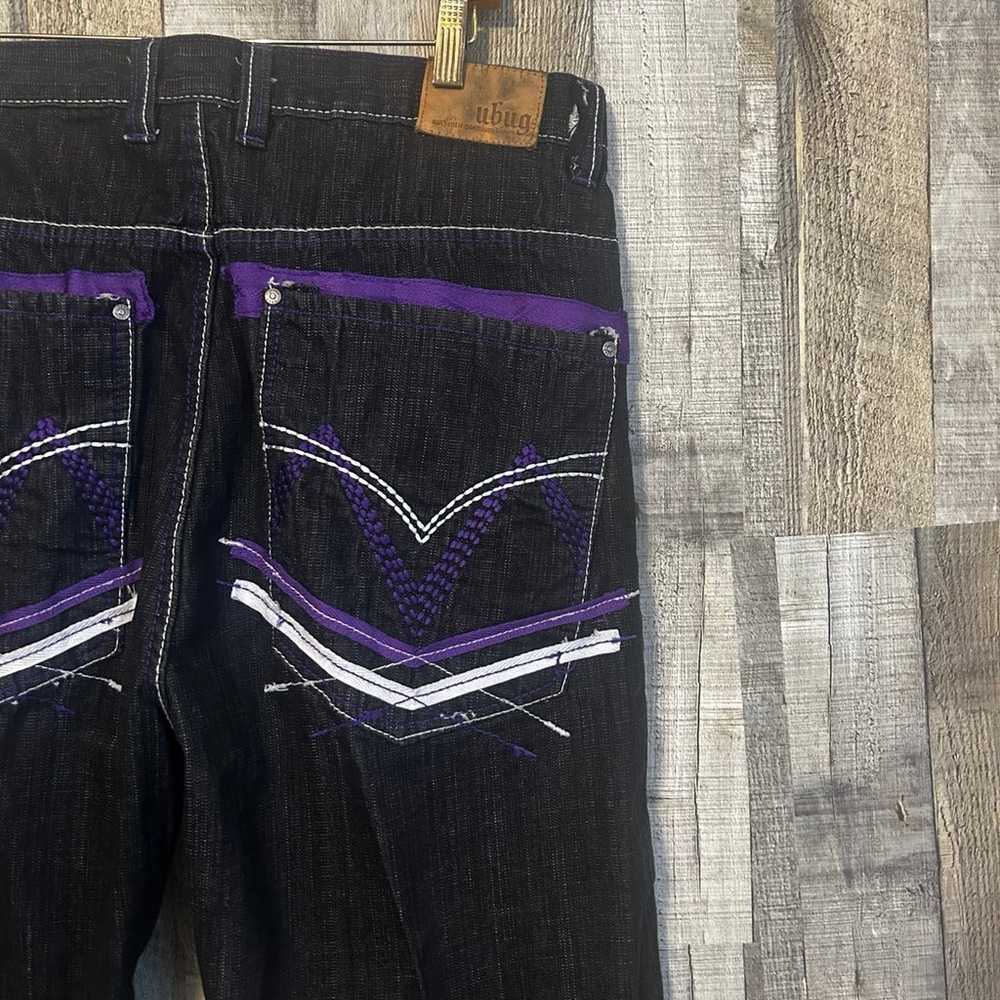 Vintage Y2K Baggy Denim Jeans Purple Crazy Embroi… - image 2