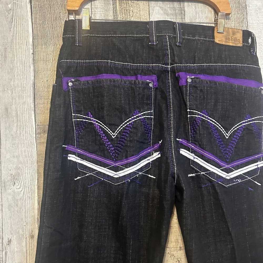 Vintage Y2K Baggy Denim Jeans Purple Crazy Embroi… - image 3