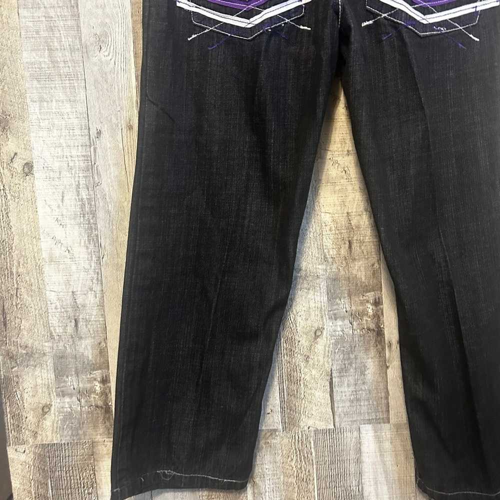 Vintage Y2K Baggy Denim Jeans Purple Crazy Embroi… - image 4