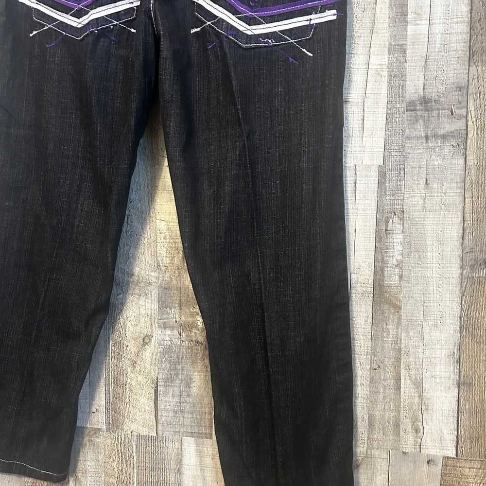 Vintage Y2K Baggy Denim Jeans Purple Crazy Embroi… - image 5