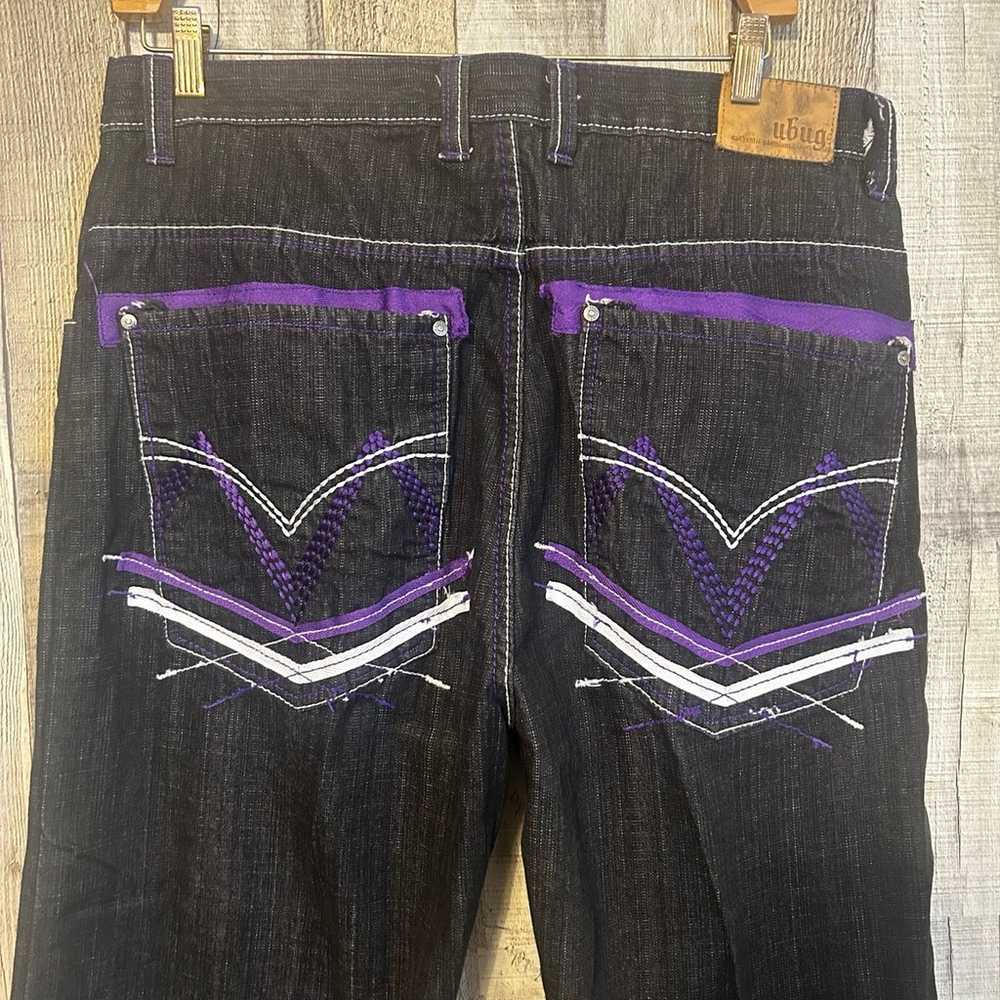 Vintage Y2K Baggy Denim Jeans Purple Crazy Embroi… - image 6