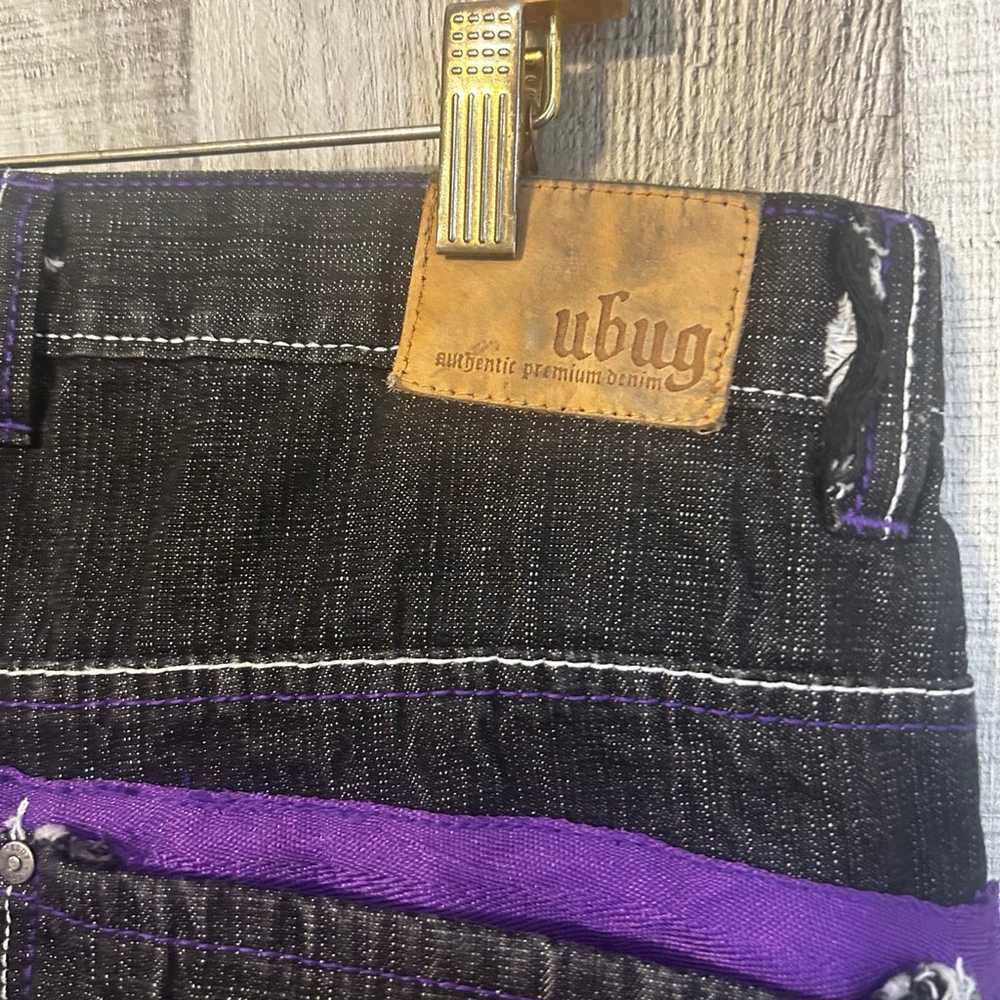 Vintage Y2K Baggy Denim Jeans Purple Crazy Embroi… - image 7