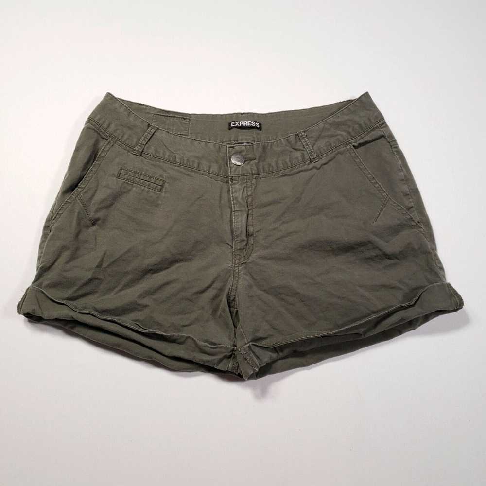 Express Express Shorts Women 8 Green Chino Mid-Ri… - image 1