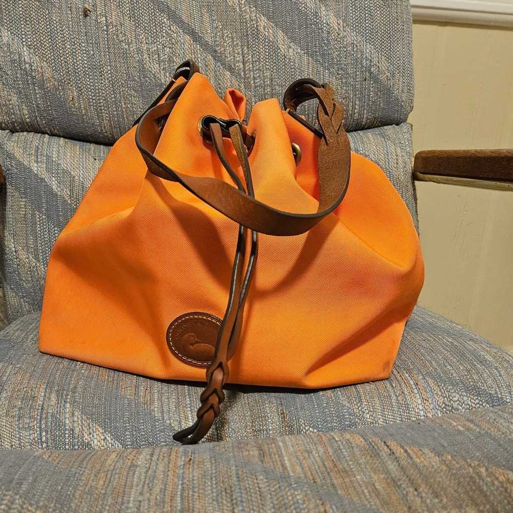 Dooney & Bourke Orange Canvas Bucket Bag With Lea… - image 1