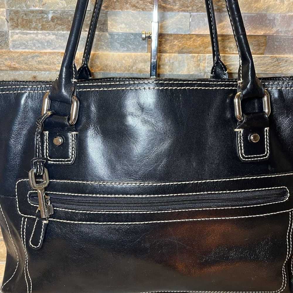 Fossil XL Executive Black Leather Laptop Bag With… - image 3