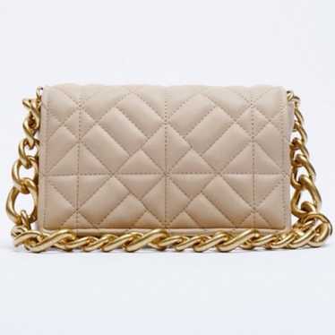 Zara Quilted Bag Gold Chain Strap Shoulder Bag Be… - image 1