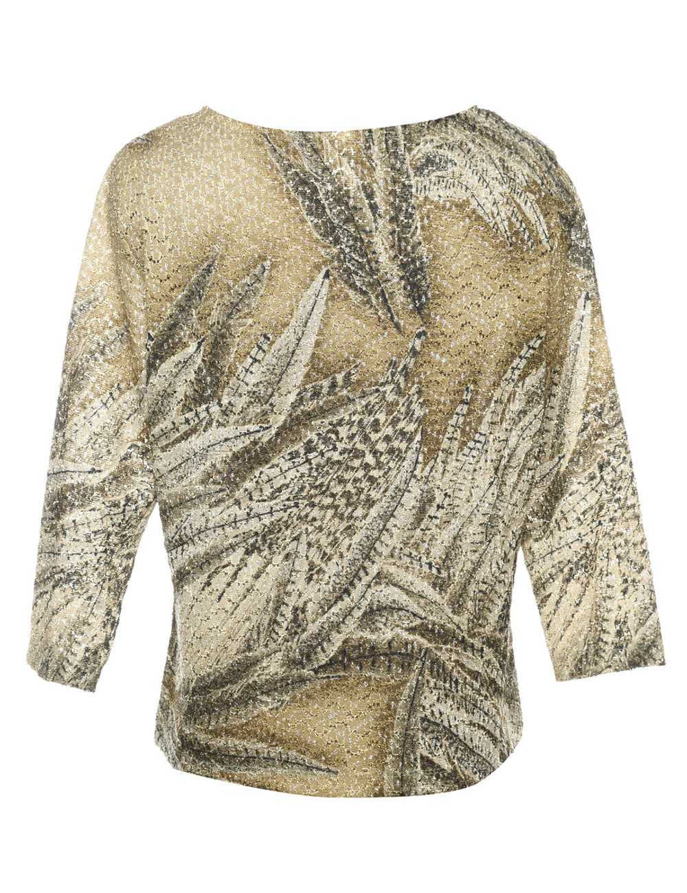 Leafy Print Olive Green & Beige Sparkly Metallic … - image 2