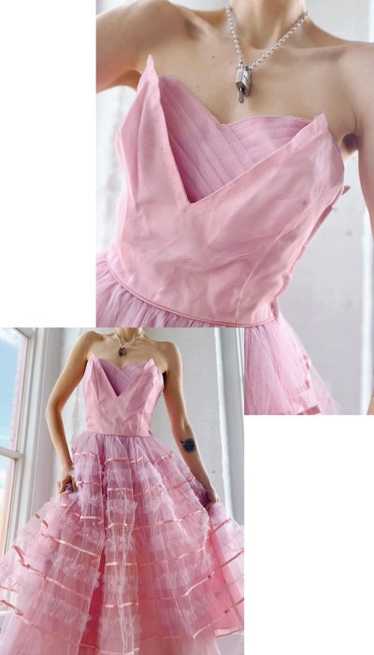 50s pink tulle strapless dress - image 1
