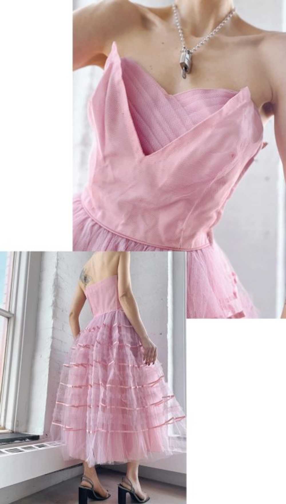 50s pink tulle strapless dress - image 2
