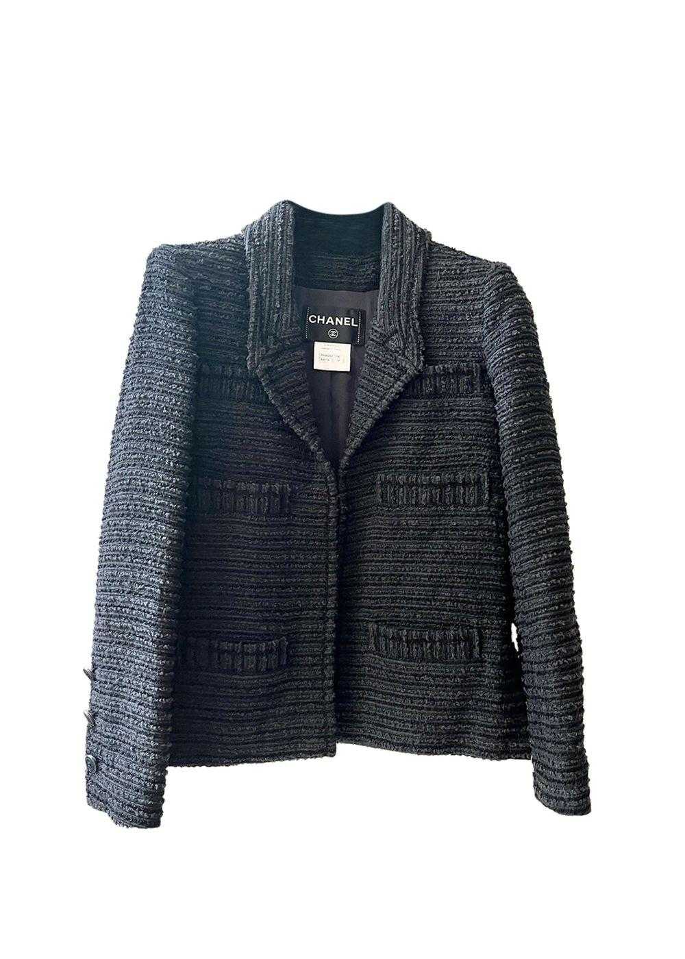 Product Details Chanel Navy Pleated Tweed Jacket - image 1