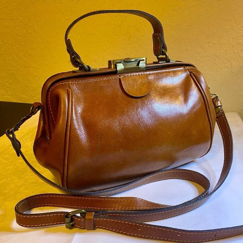 Vintage PATRICIA NASH 100% Leather Handbag Brown … - image 2