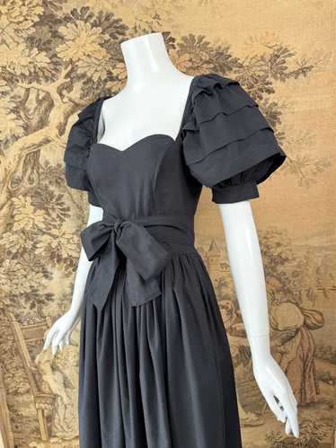 Laura Ashley 1980s Black Puff Sleeve Dress