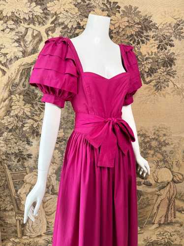 Laura Ashley 1980s Raspberry Puff Sleeve Dress