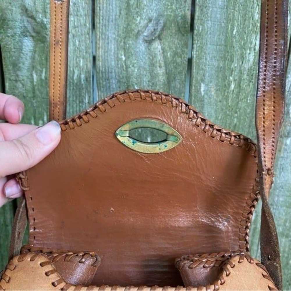 Vintage tan leather western tooled leather cross … - image 8