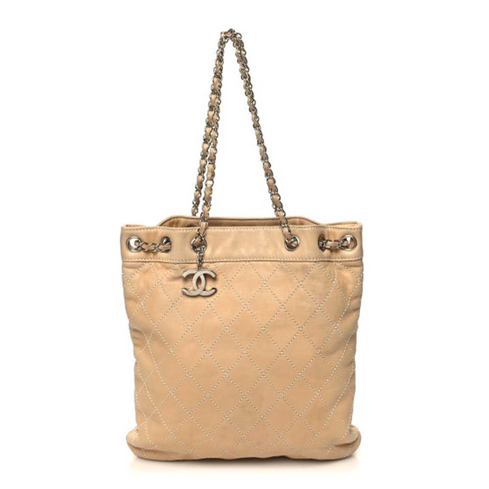 CHANEL Lambskin Quilted Shopping Tote Beige - image 1