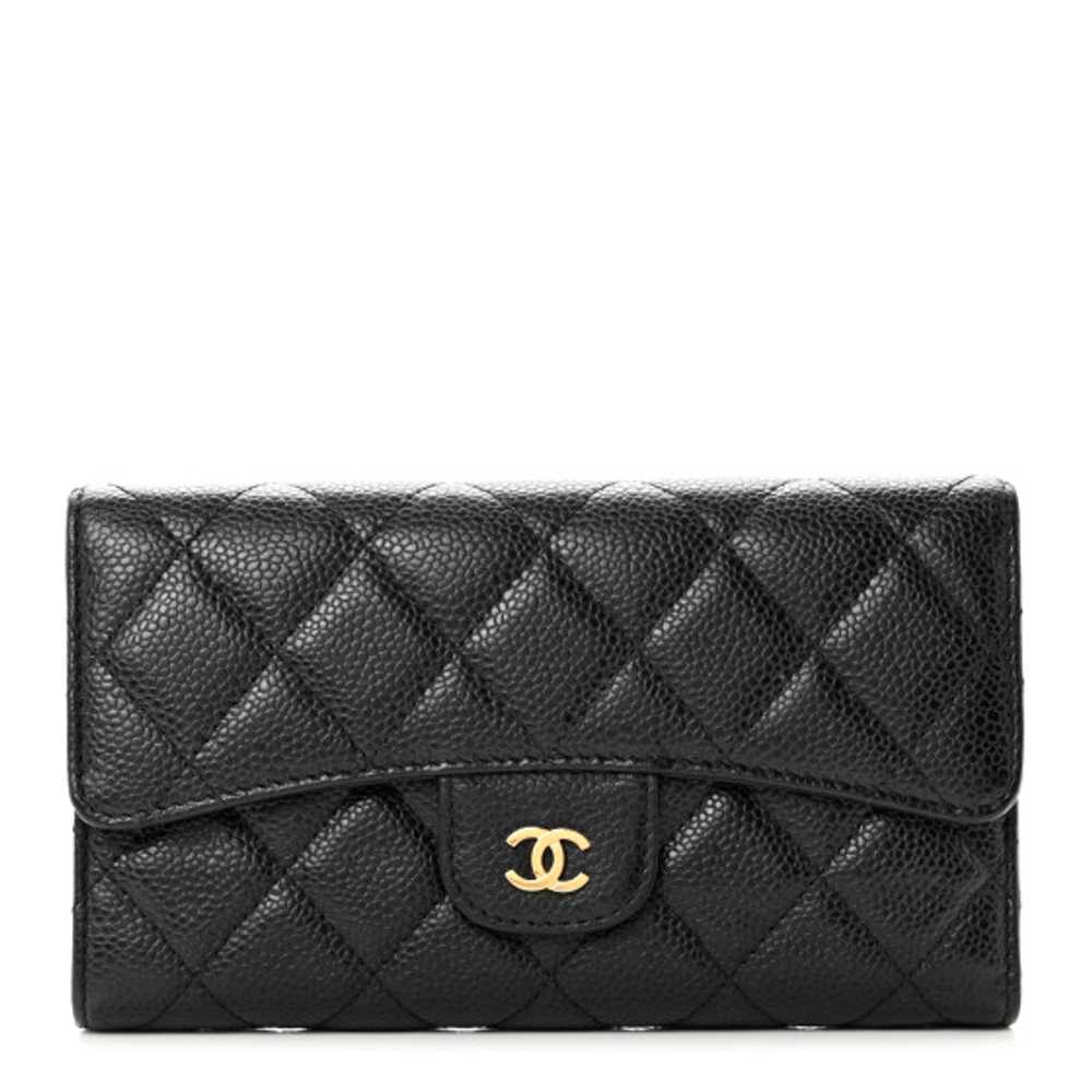 CHANEL Caviar Quilted Long Flap Wallet Black - image 1