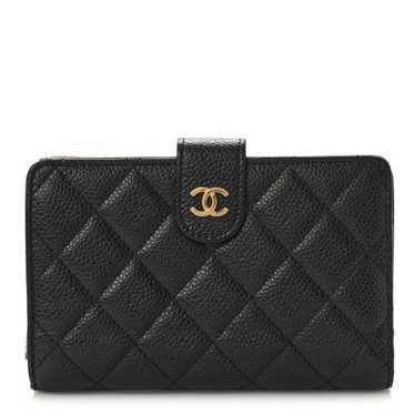 CHANEL Caviar Quilted Zipped Pocket Wallet Black