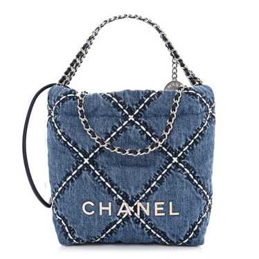 CHANEL Stitched Denim Quilted Mini Chanel 22 Blue - image 1