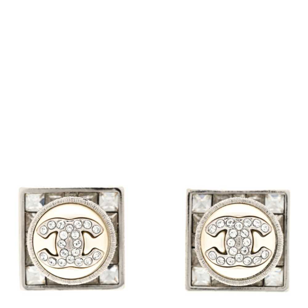 CHANEL Pearl Baguette Crystal CC Square Earrings … - image 1