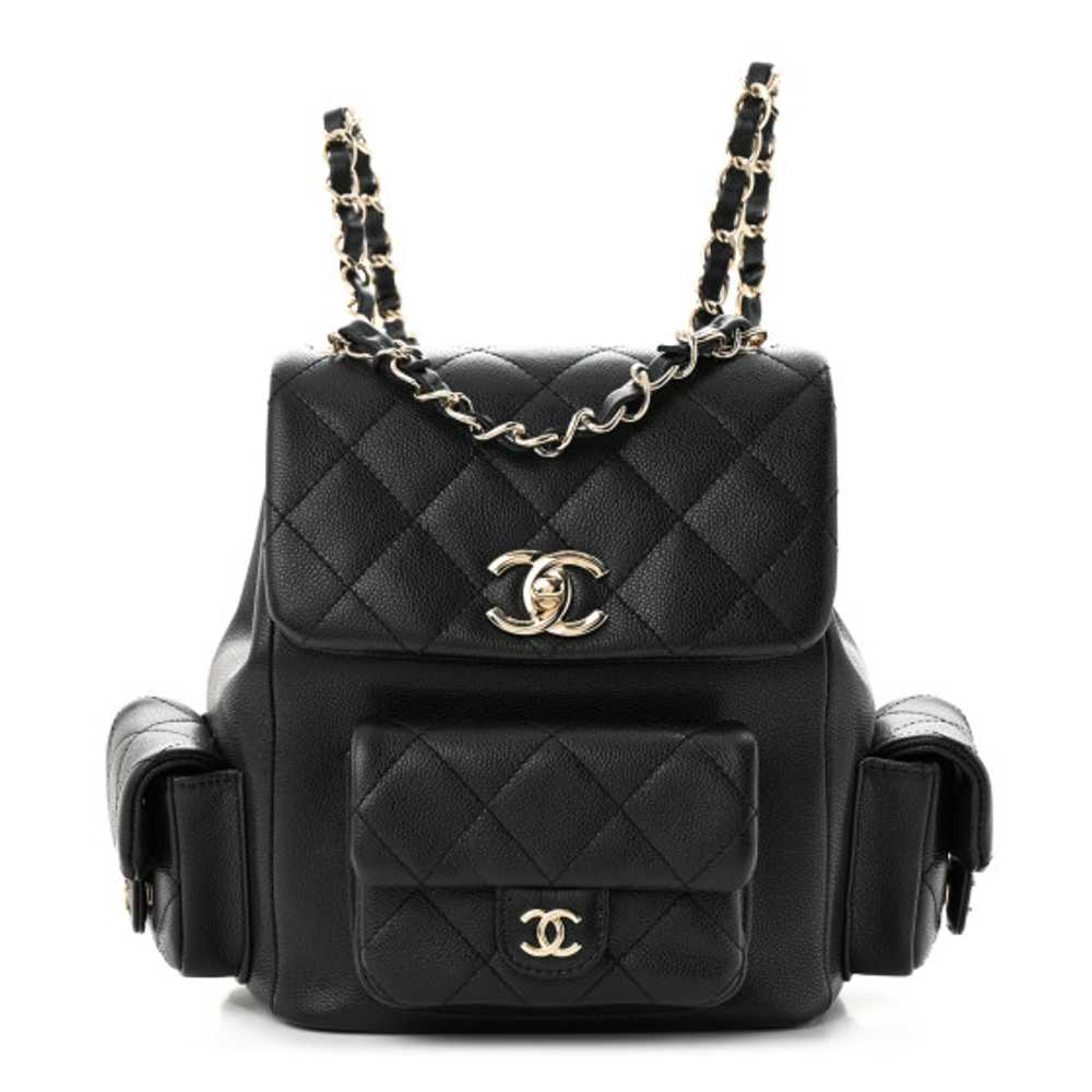 CHANEL Shiny Caviar Quilted Pockets Drawstring Ba… - image 1