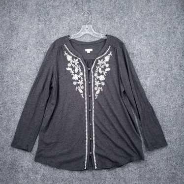 Vintage J Jill Shirt Womens L Large Gray Button U… - image 1