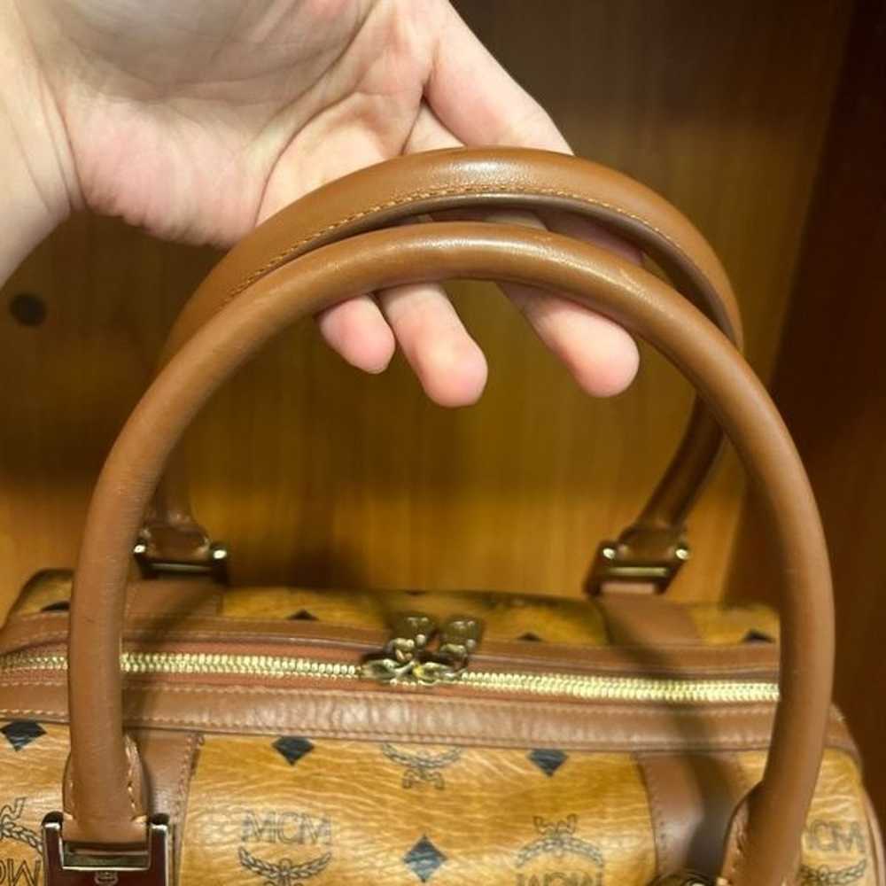 MCM Boston Cognac Leather Handbag with Bag Charm - image 12